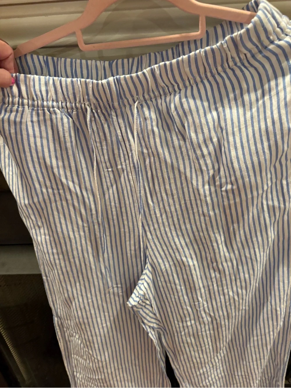 H&M Blue and white striped wide leg linen blend pants
